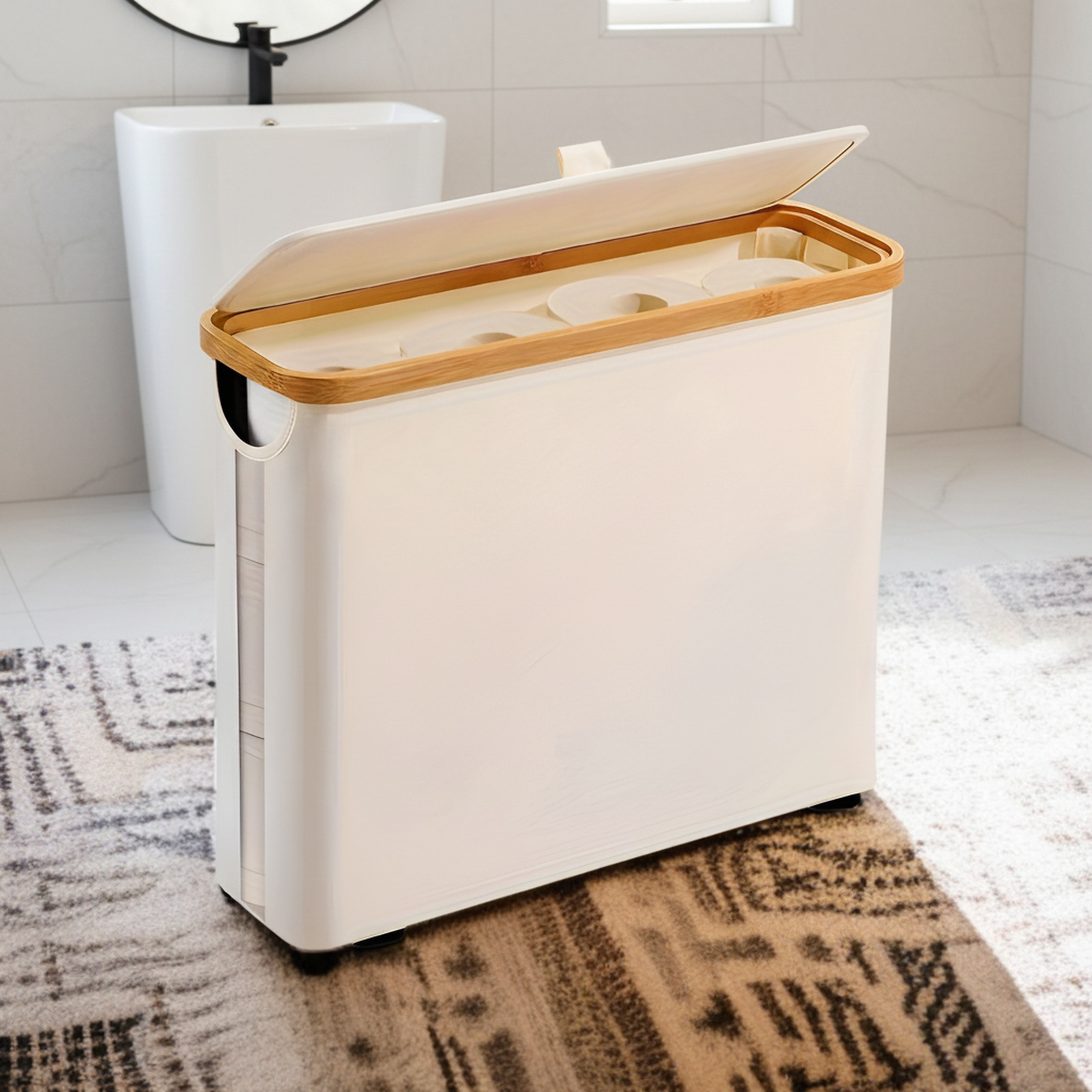 Bathroom Accessories Rack Visual Paper Towel Storage Basket