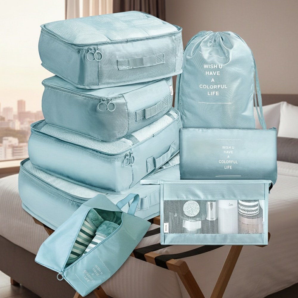 8pcs/set Packing Cubes For Suitcases, Travel Portable Clothes Storage Bags, Compression Storage Shoe