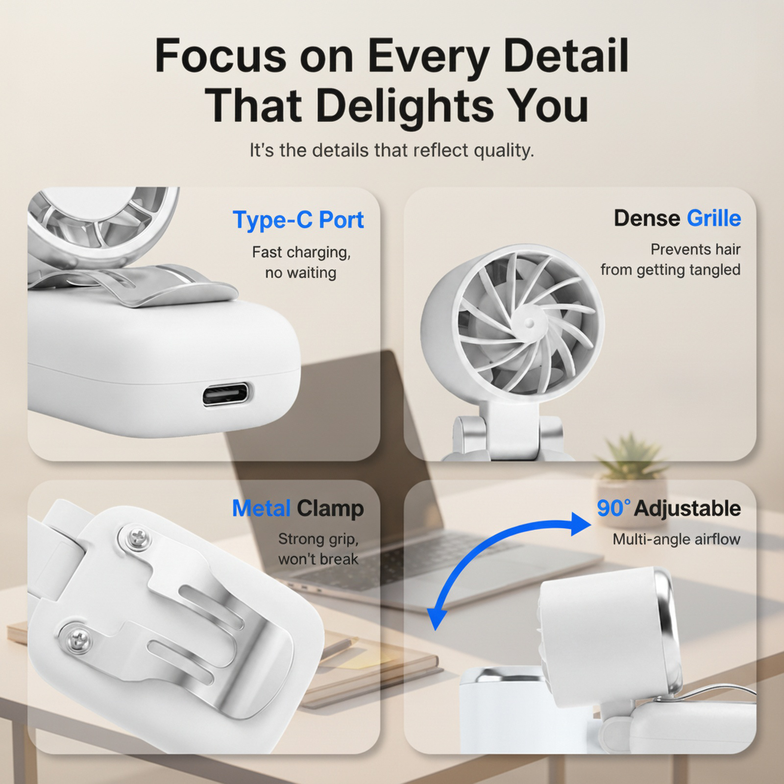 New Mini Hat Fan with Clip-on Brim, High Wind Power, Long Battery Life, USB Rechargeable, Portable O