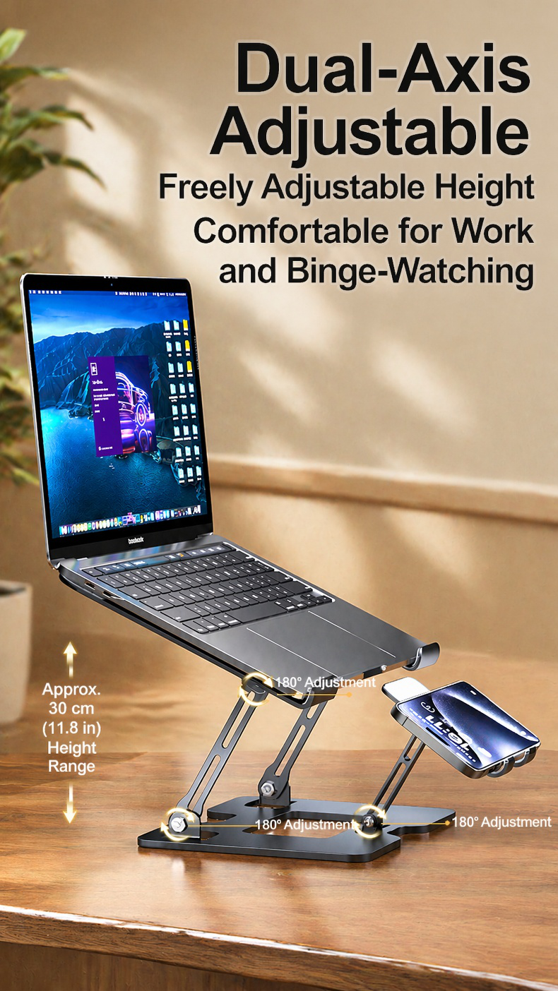 Laptop and phone stand with efficient cooling design