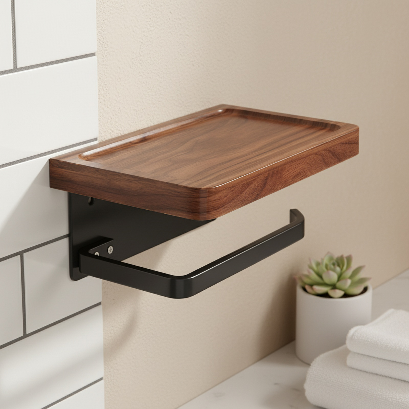 Punch-Free Walnut Wood Toilet Paper Holder Tissue Storage