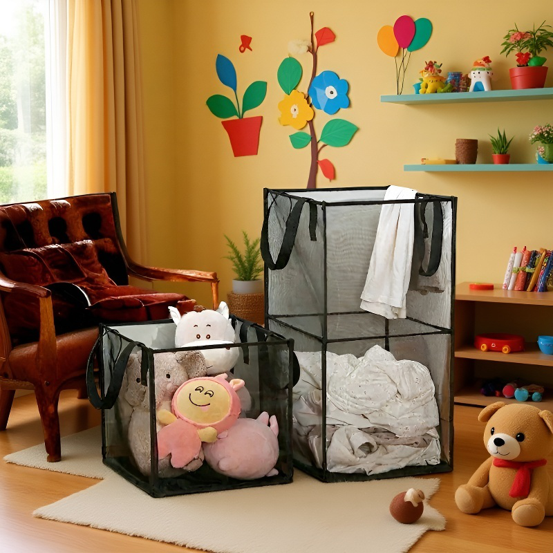 라지 접이식 빨래 바구니 더티 바구니 손잡이 스퀘어 의류 수납 바구니 메쉬 더티 바구니