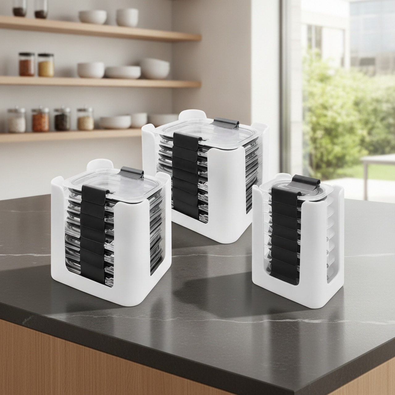 Close up of Food Container Lid Organizer with lids