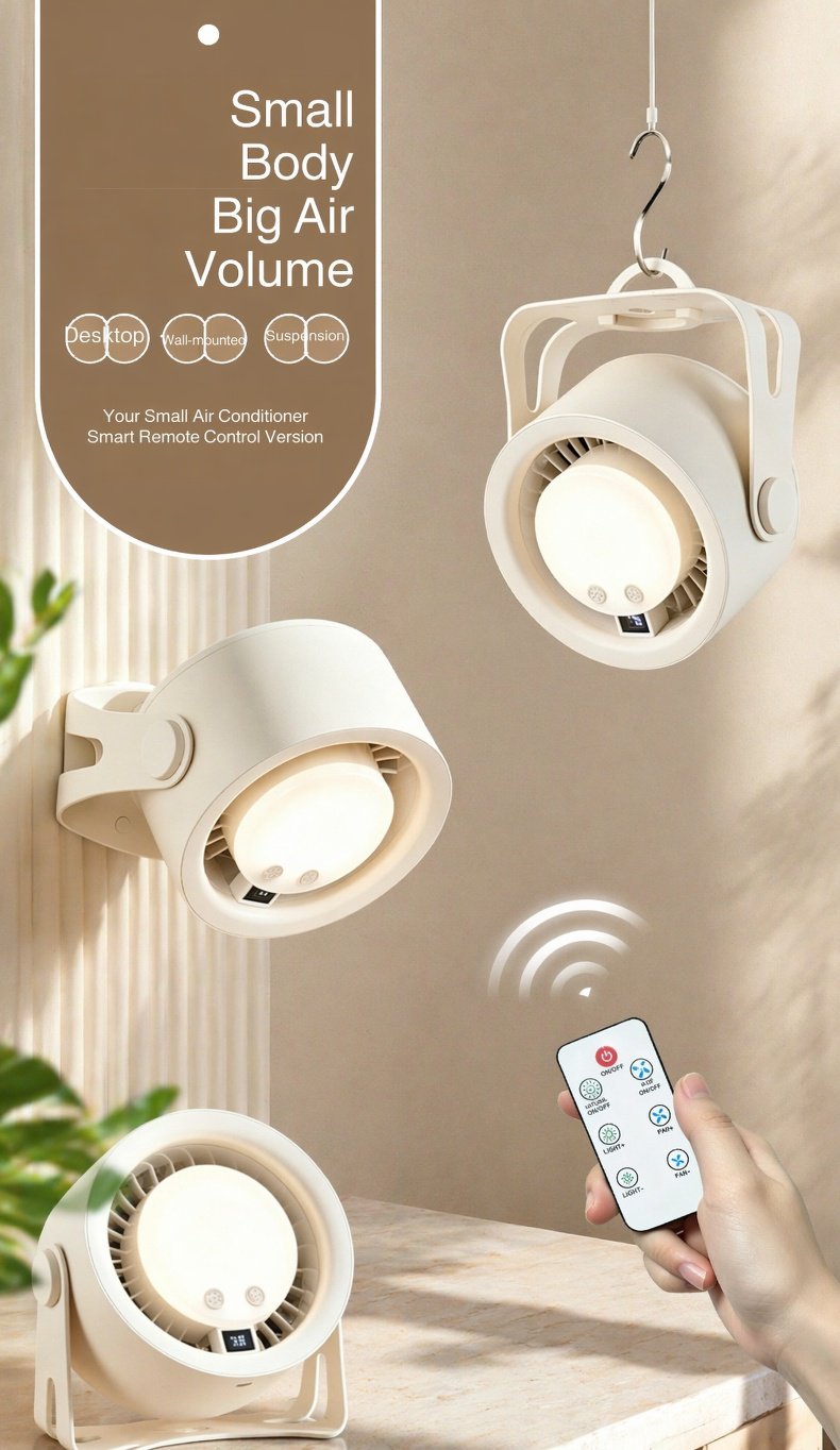 USB charging smart remote desktop fan with night light on office desk