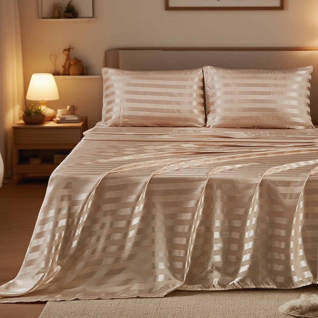 Imitation silk satin three-piece sheet set