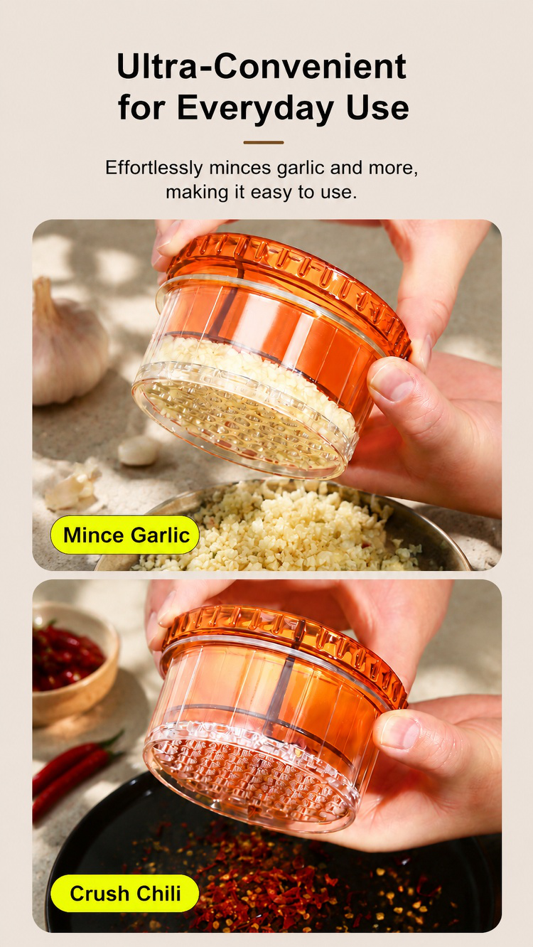 Versatile garlic mincer used for ginger and nuts