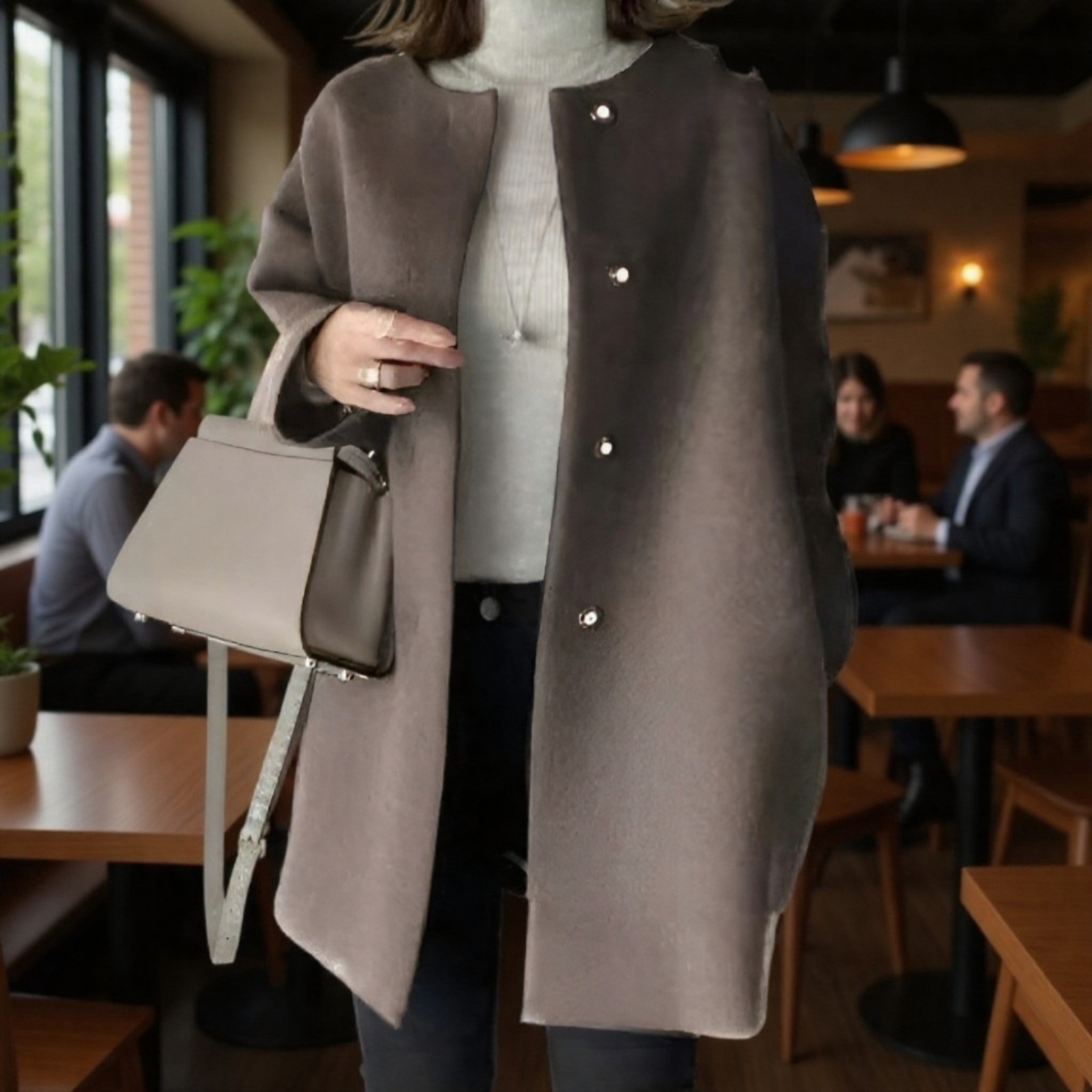 프리미엄 여성 가을 겨울 솔리드 코트 루즈핏 일자 상의 모직 코트 무드 코트