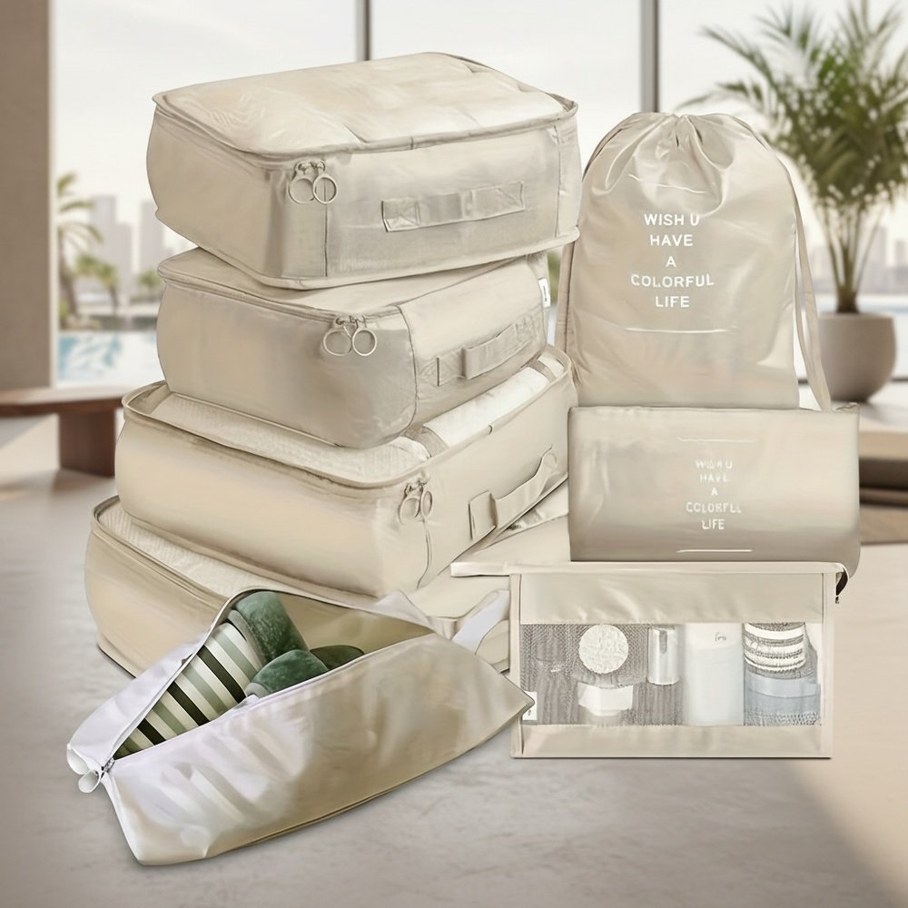 8pcs/set Packing Cubes For Suitcases, Travel Portable Clothes Storage Bags, Compression Storage Shoe