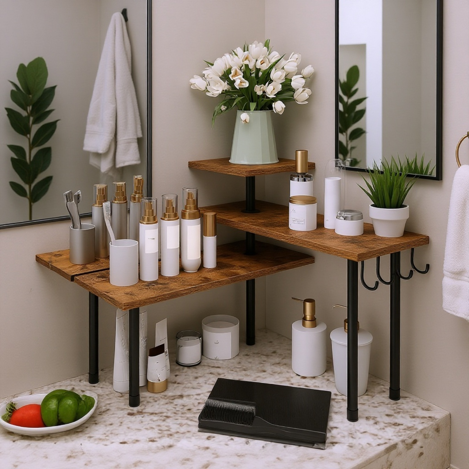 Estante multifuncional de esquina para cocina, organizador de esquina para baño