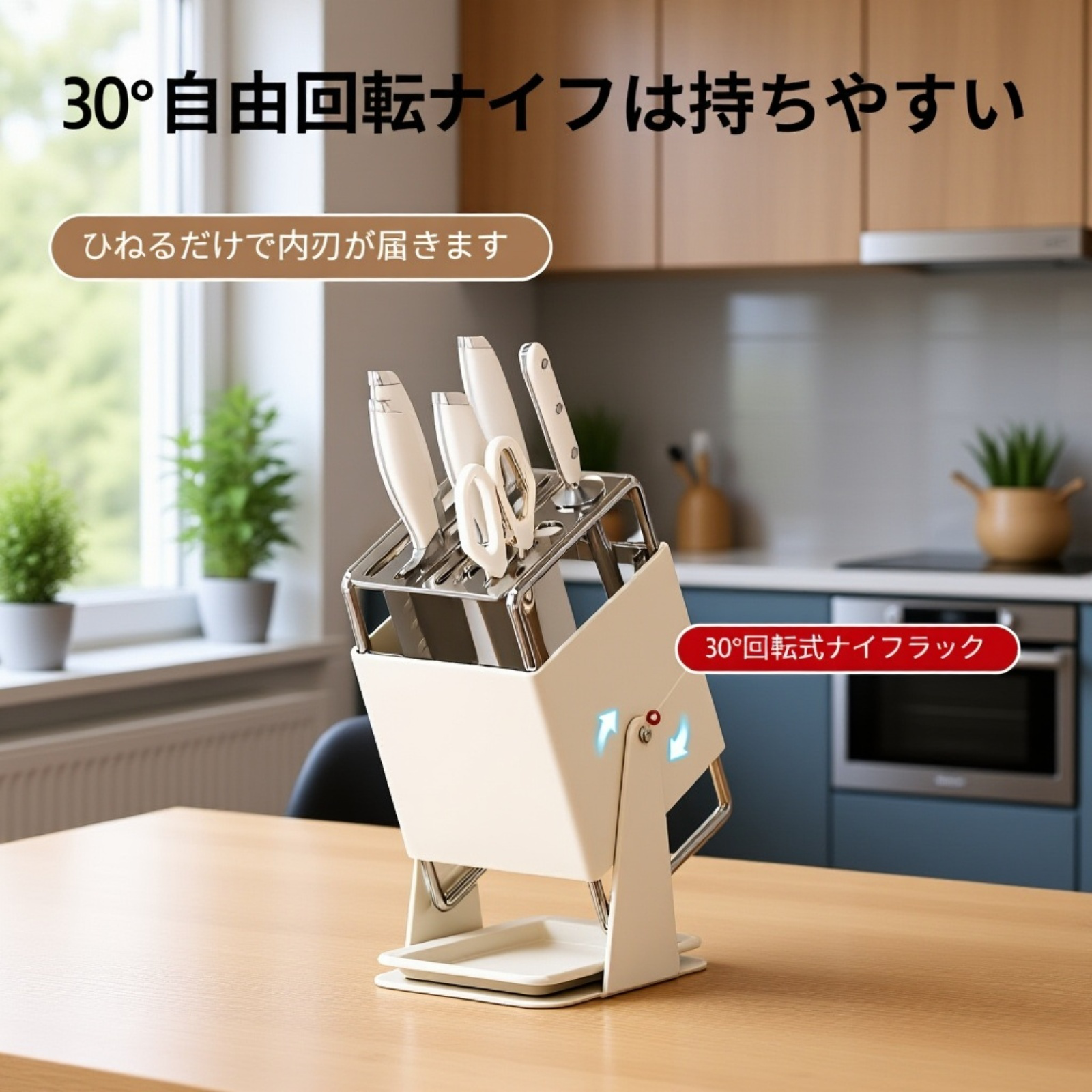 回転収納タイプのキッチンナイフラック全体画像