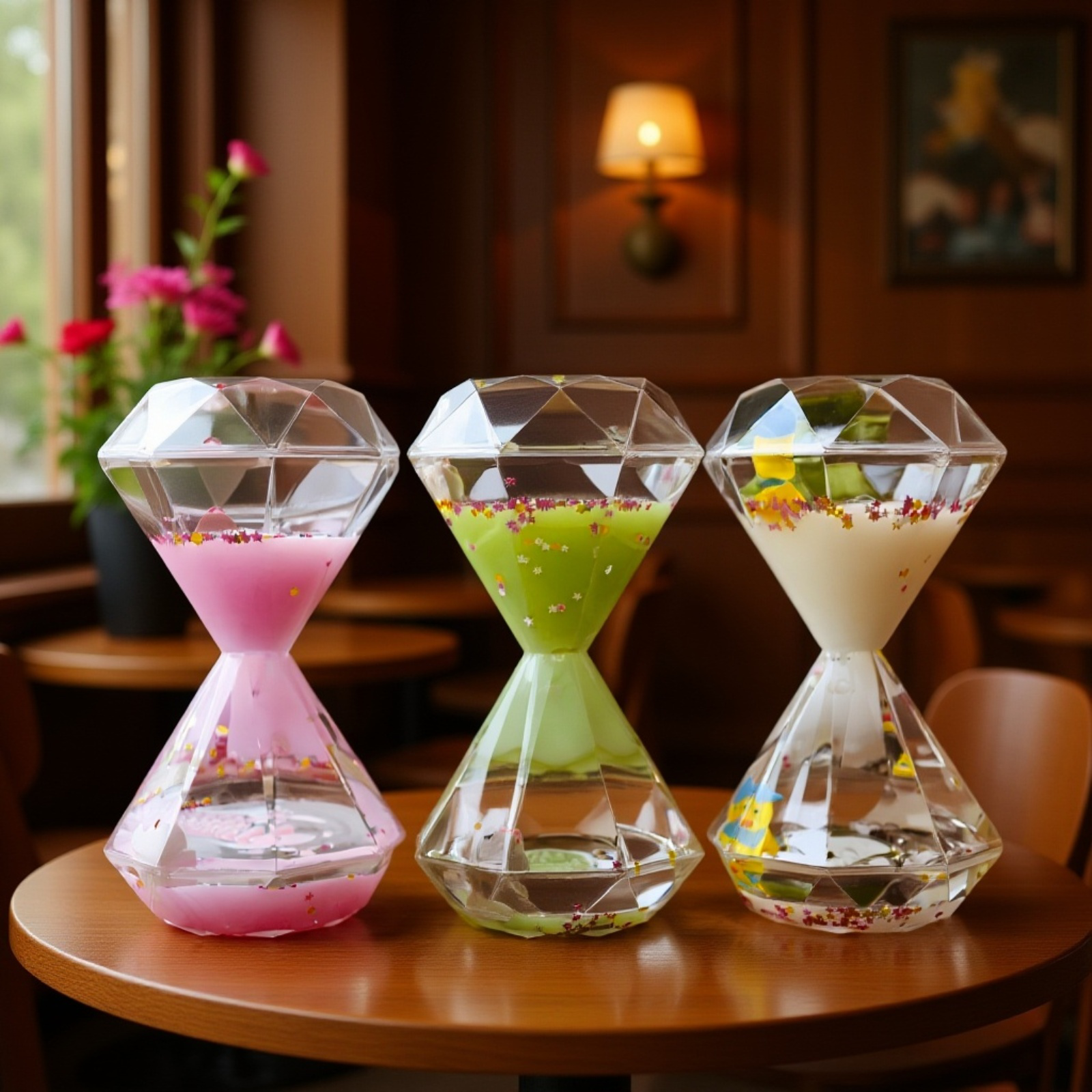 デスク上に置いたおしゃれなリキッド砂時計