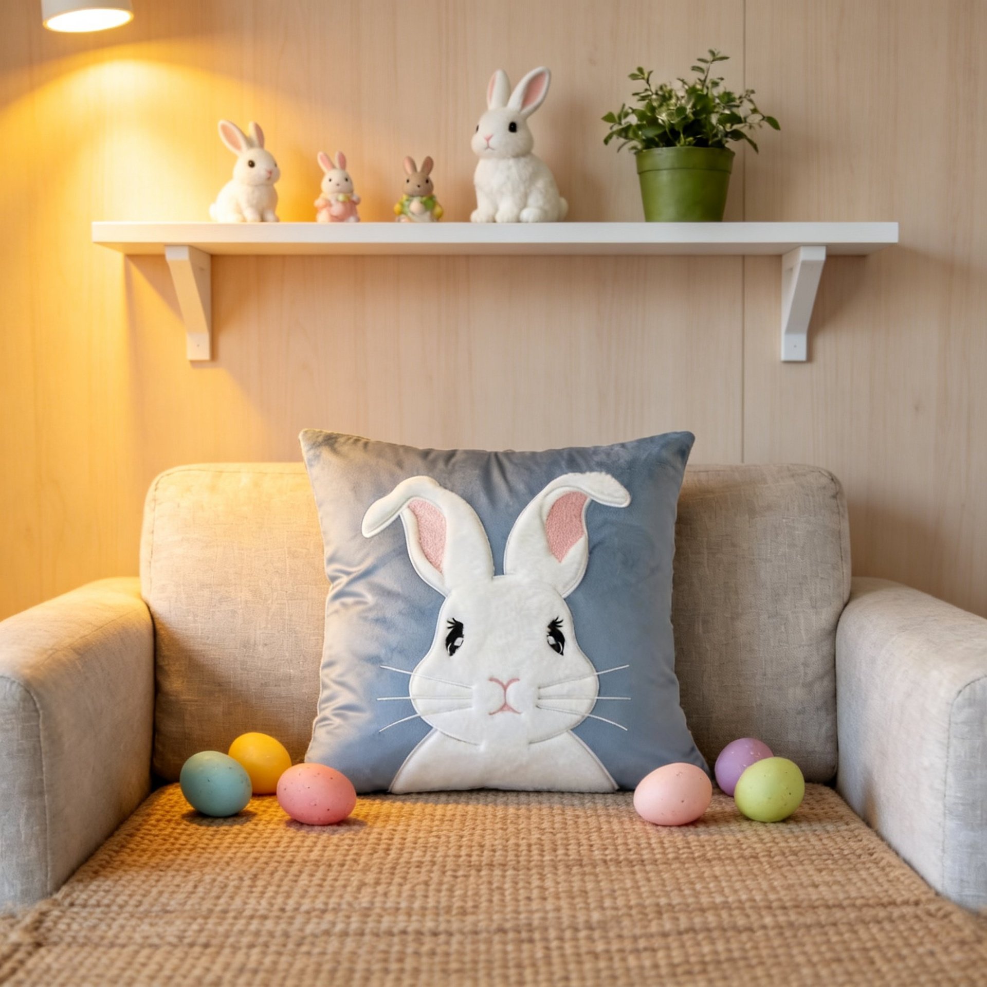 Cute Easter Bunny Embroidered Sofa Cushion Pillow Cover Holiday Decoration