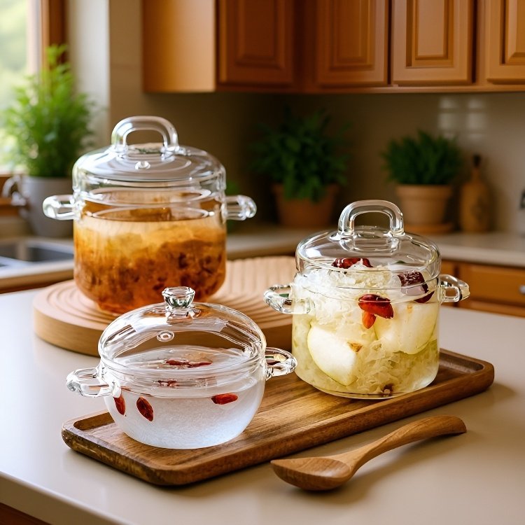 Household high temperature resistant glass soup pot double ear soup steamed egg pot high borosilicat
