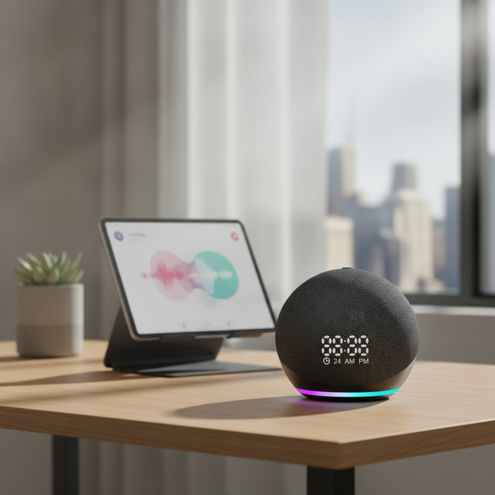 Tragbarer Mini-Bluetooth-Lautsprecher mit Uhr und Desktop-Design