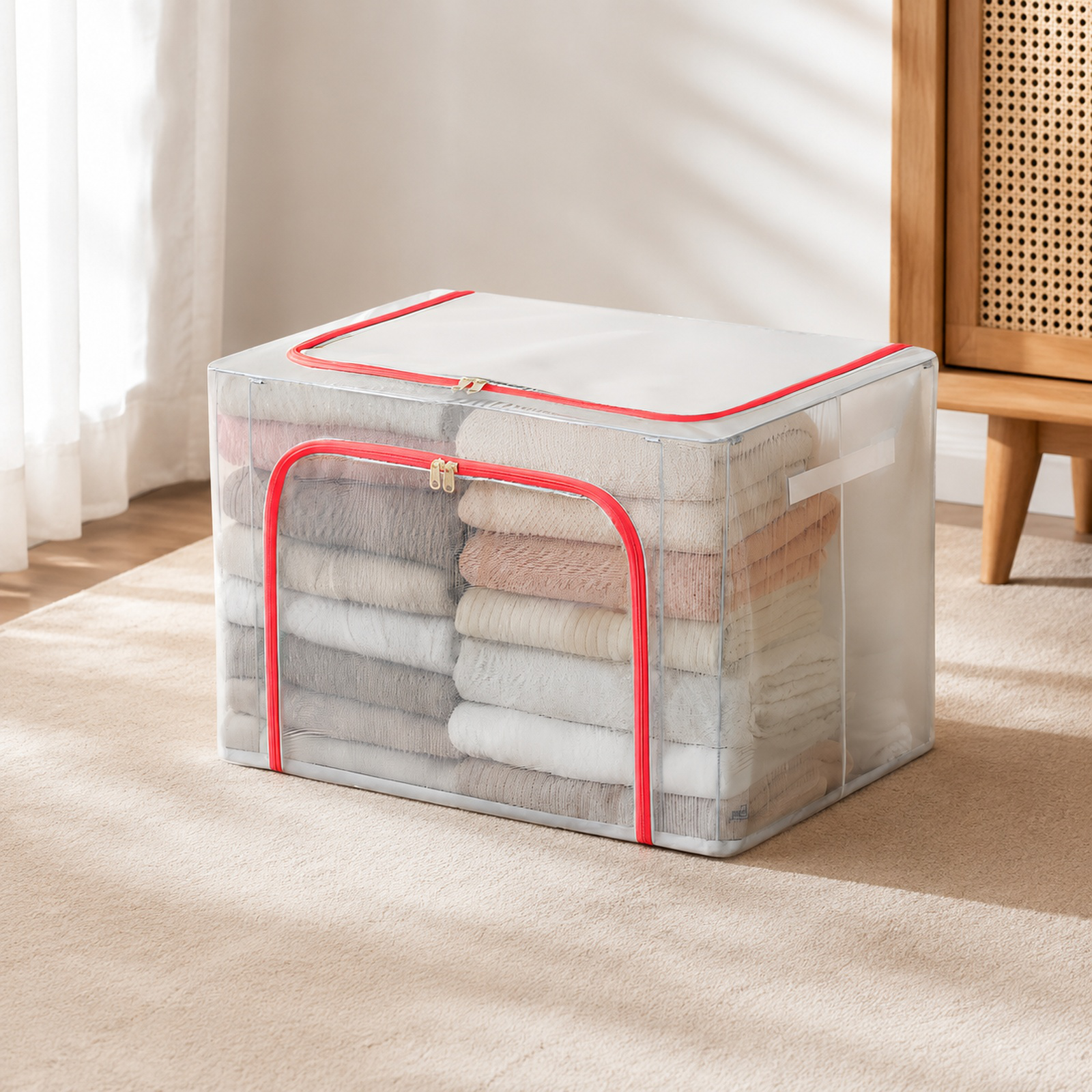 Extra Thick Transparent Storage Box for Clothes, Foldable Flip-Top, Large Capacity