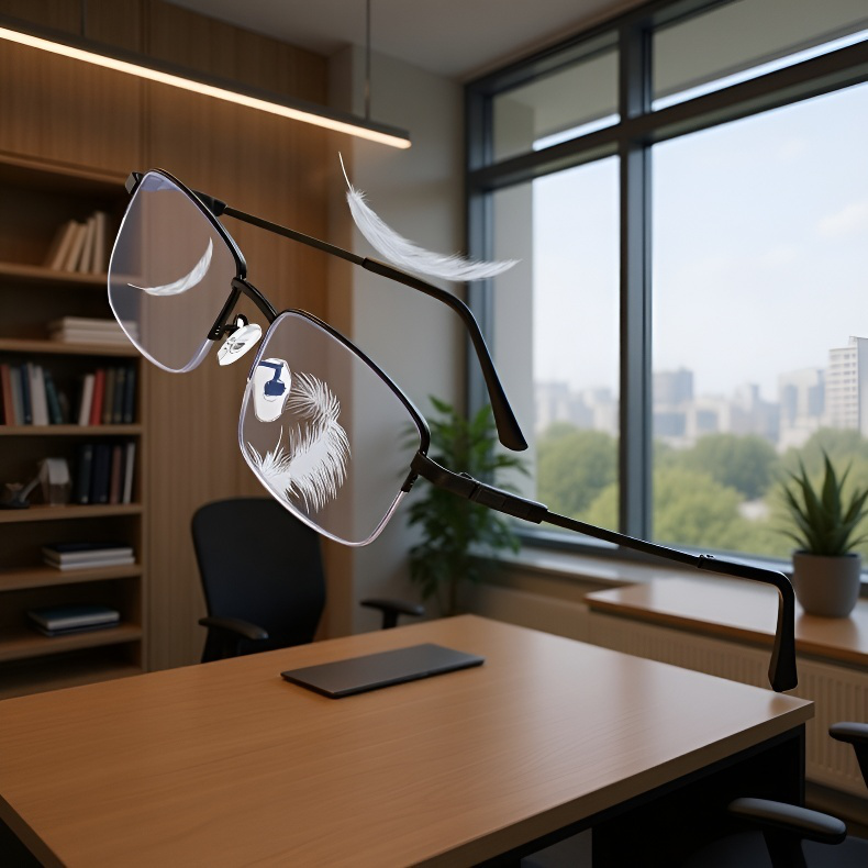 高性能自動調整近視老眼鏡 ブルーライト防止メモリーチタン合金