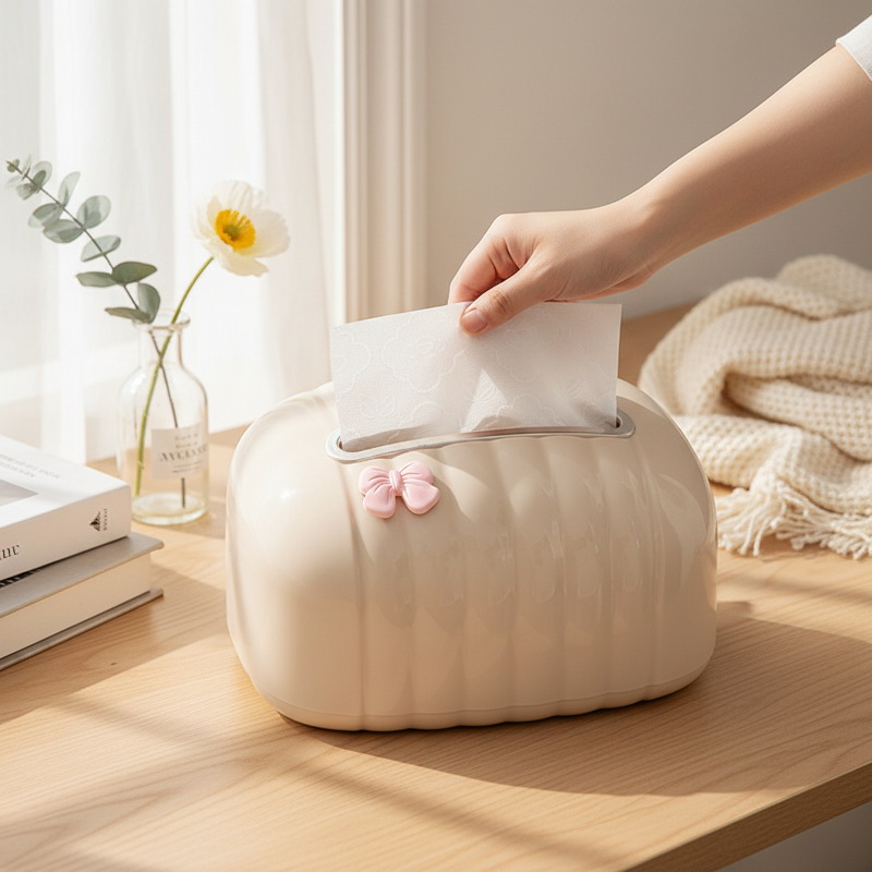 Cream Color Living Room Tissue Storage Box with Drawer
