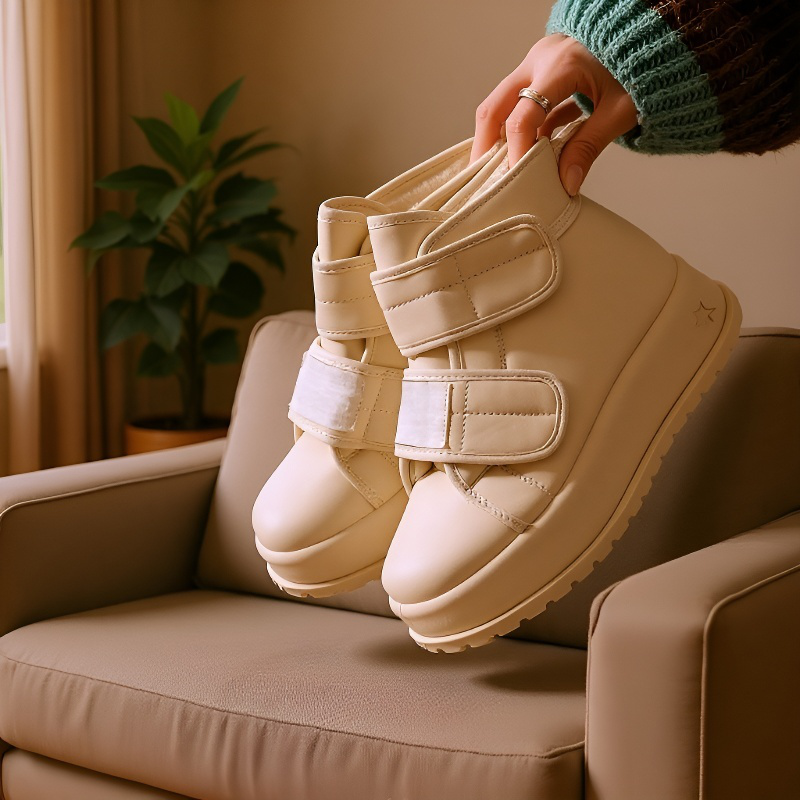 겨울 보온 캐주얼 통굽 면화 기모 하이탑 면화녀 키높이 스노우 부츠녀
