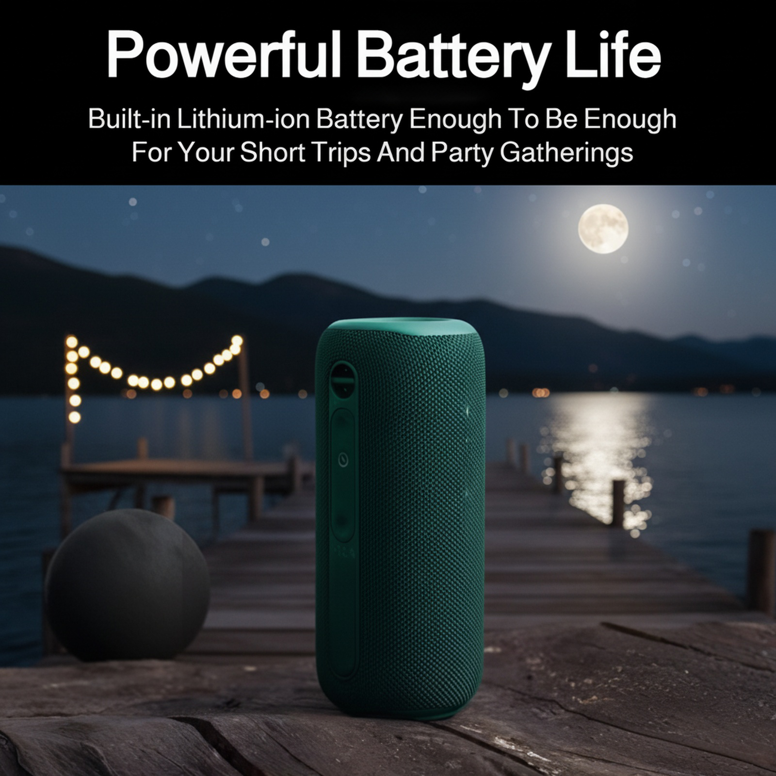 Portable waterproof speaker with long battery life for outdoor activities