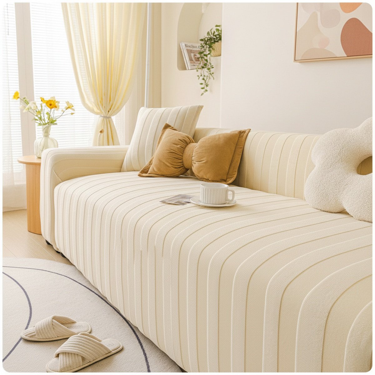 Unifarbene weiße Sofahusse