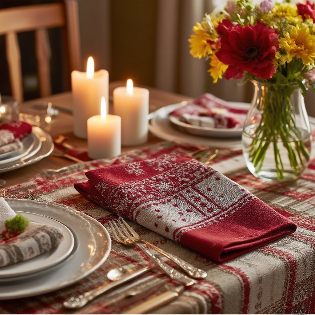 赤いジャカードのテーブル旗