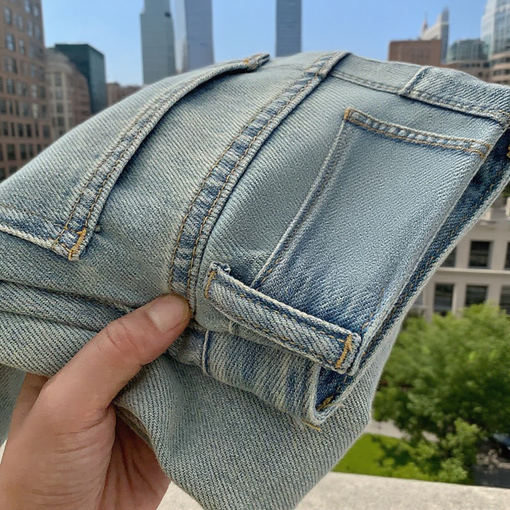 早秋薄手ゆったりストレートデニムパンツ