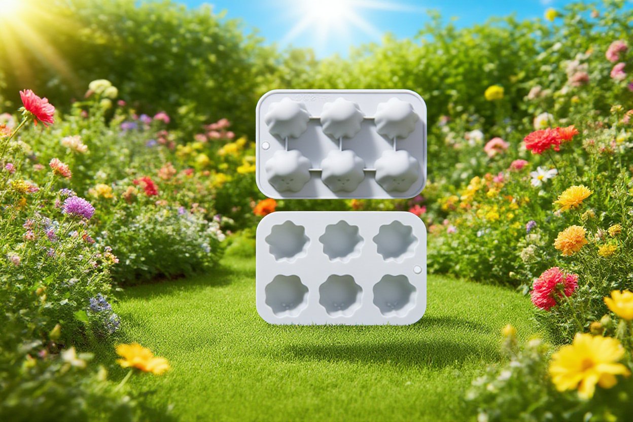 완성된 입체 디저트와 실리콘 금형 비교