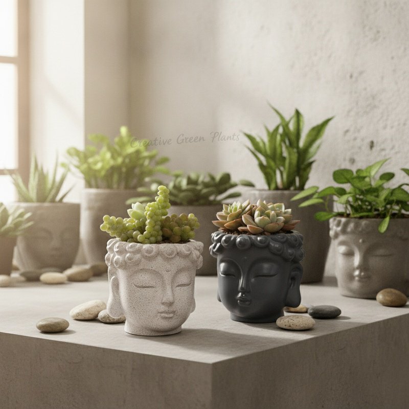 Detaillierte Buddha Kopf Skulptur in Steinoptik