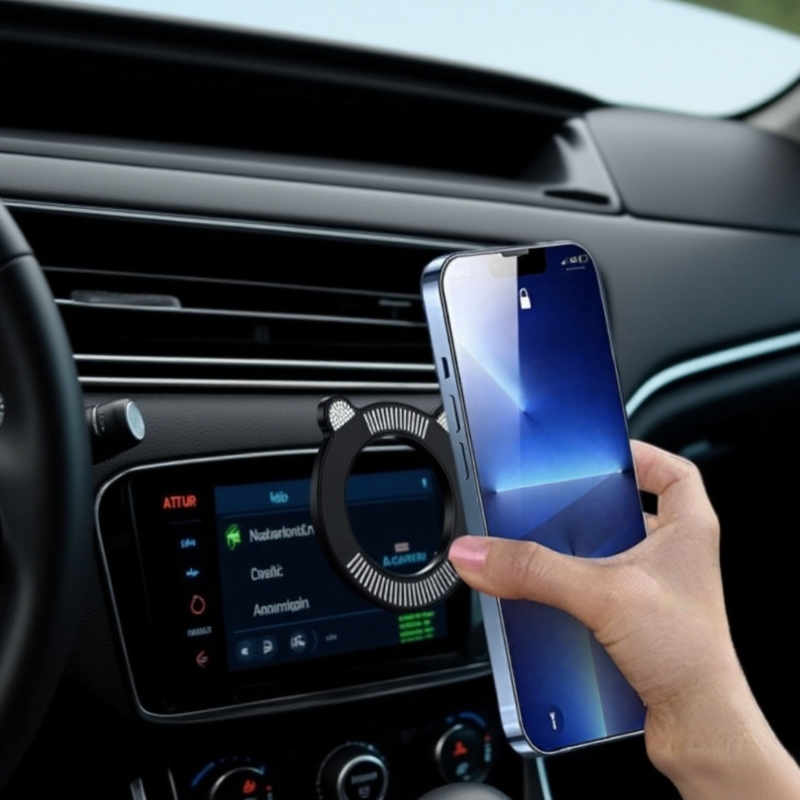 Auto Handyhalterung mit Magnet und Vakuumsaugnapf, Schwarz