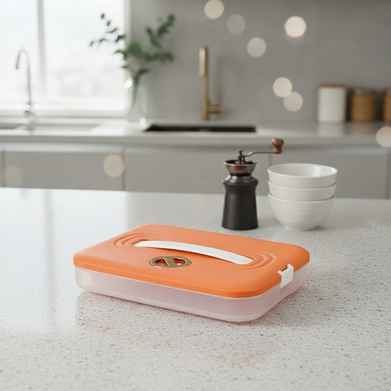 Caja de almacenamiento de alimentos congelados de varias capas en uso