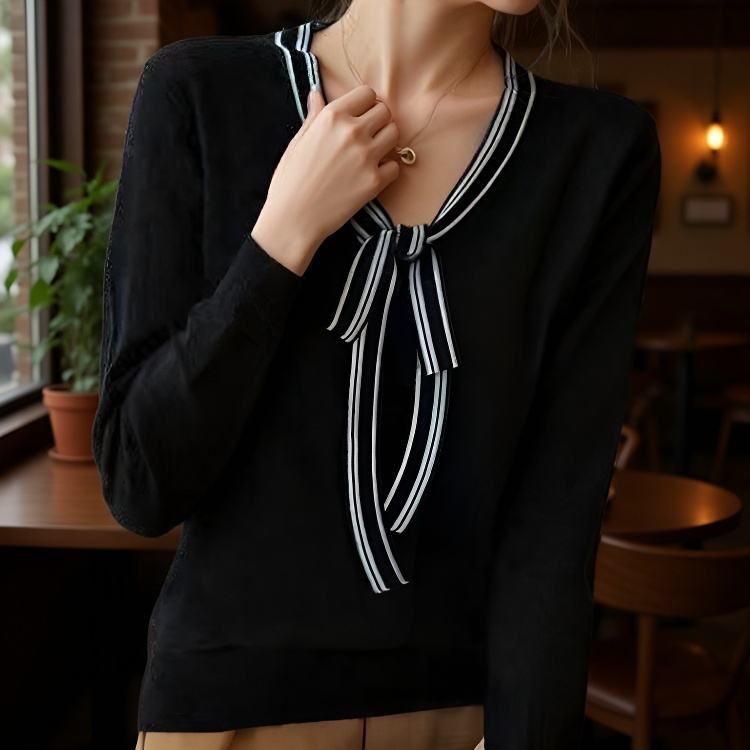 やさしいフレンチリボンニットトップス