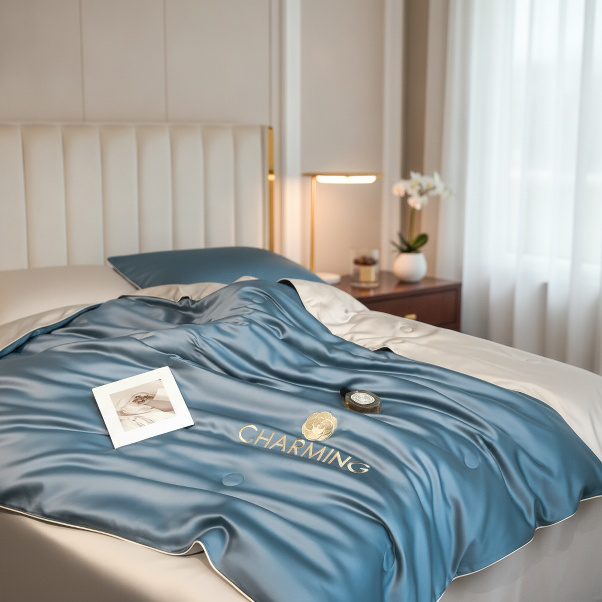 High-quality silk quilt with detailed embroidery
