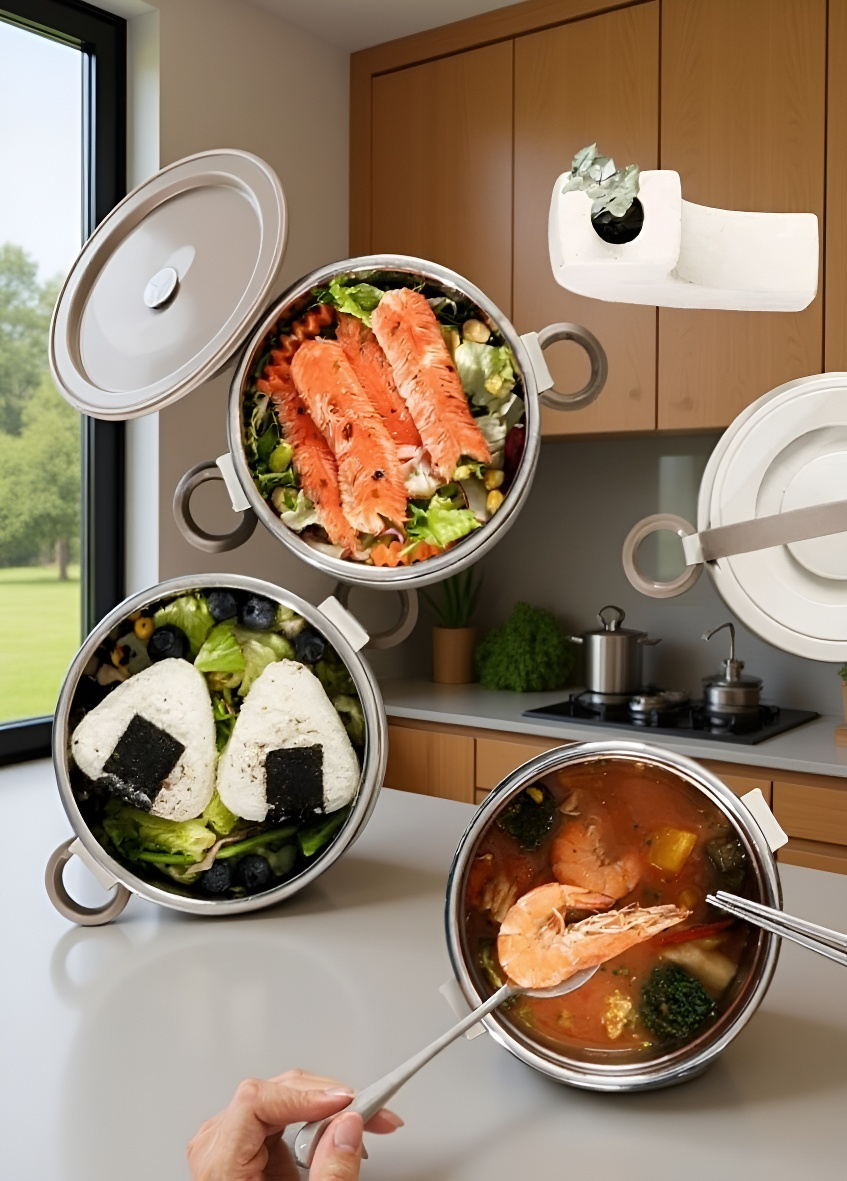 持ち運びに便利な取っ手付き弁当箱