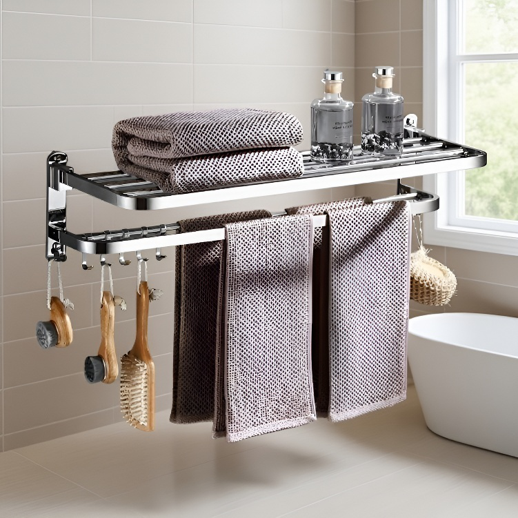 Space saving towel rack for small bathrooms