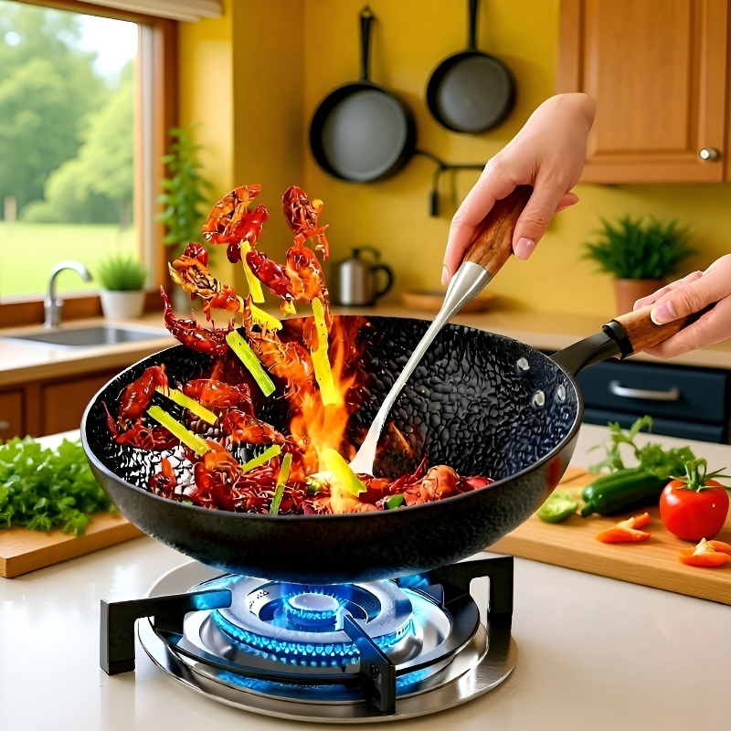 Cocina eficiente con olla de hierro antiadherente