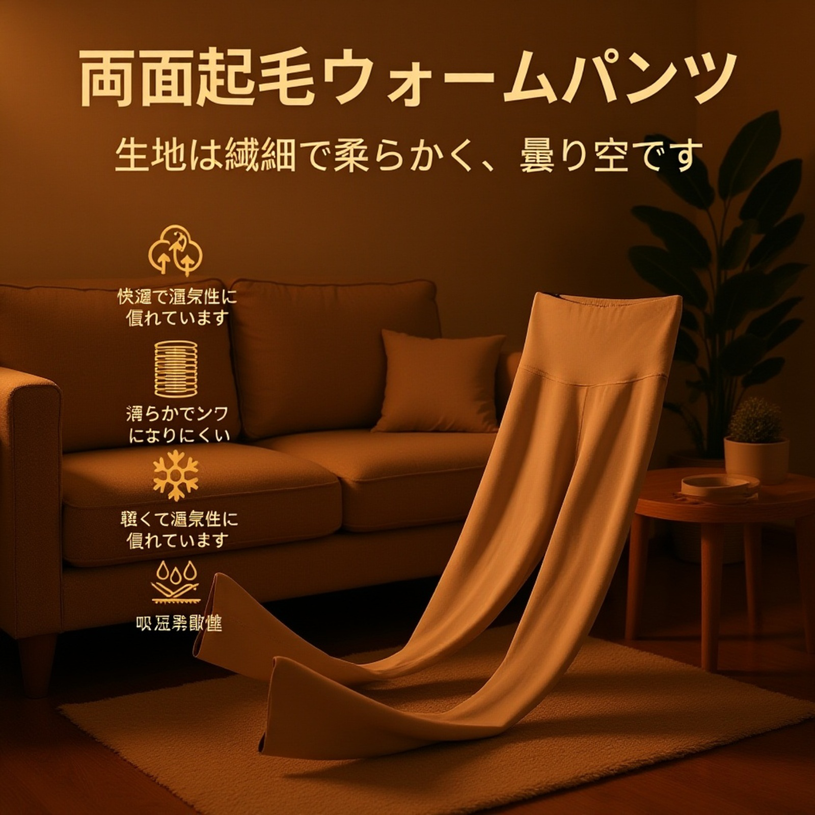 女性用ハイウエスト保温レギンス　快適・通気性・自発熱・シームレス