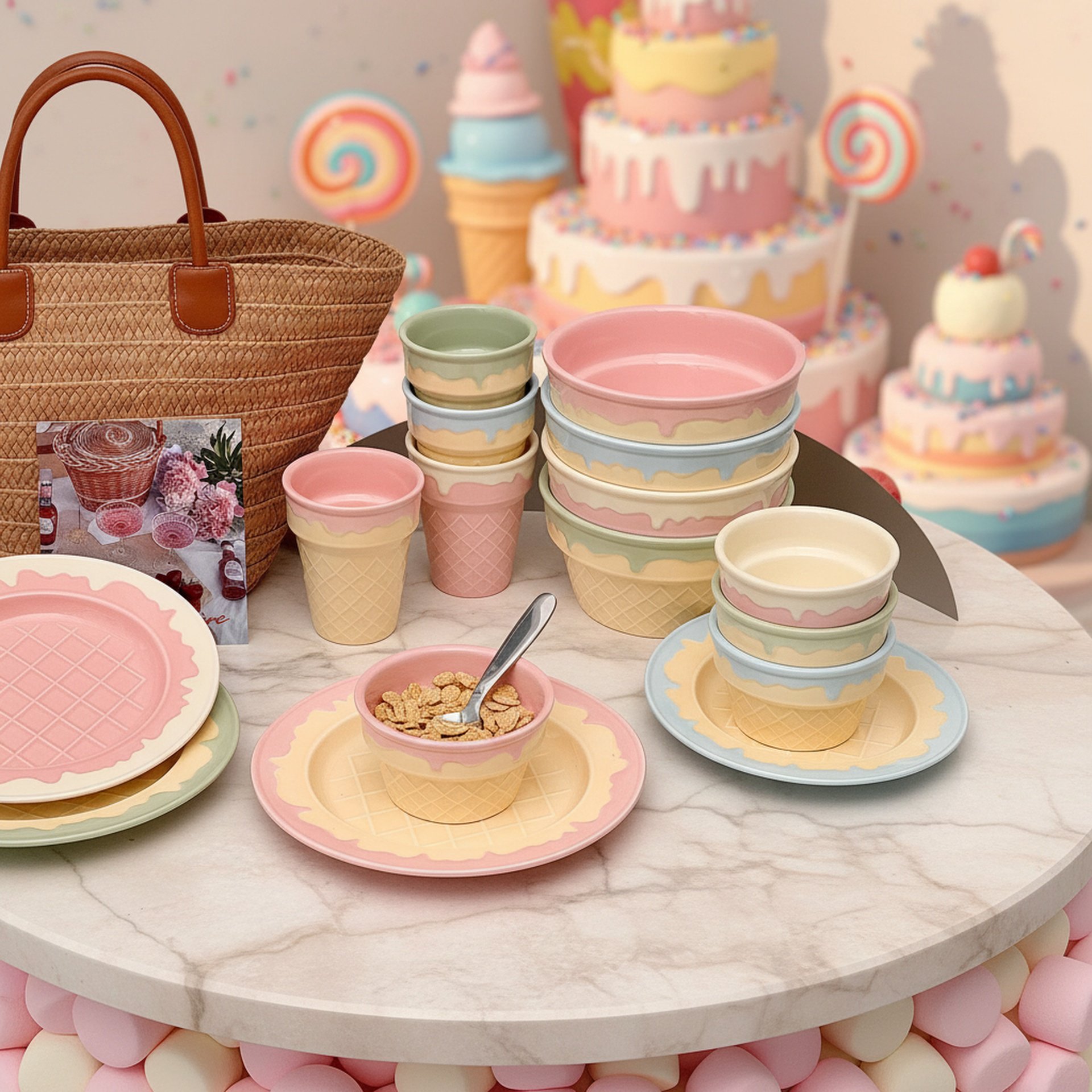 Cute Ice Cream Ceramic Dinnerware Set