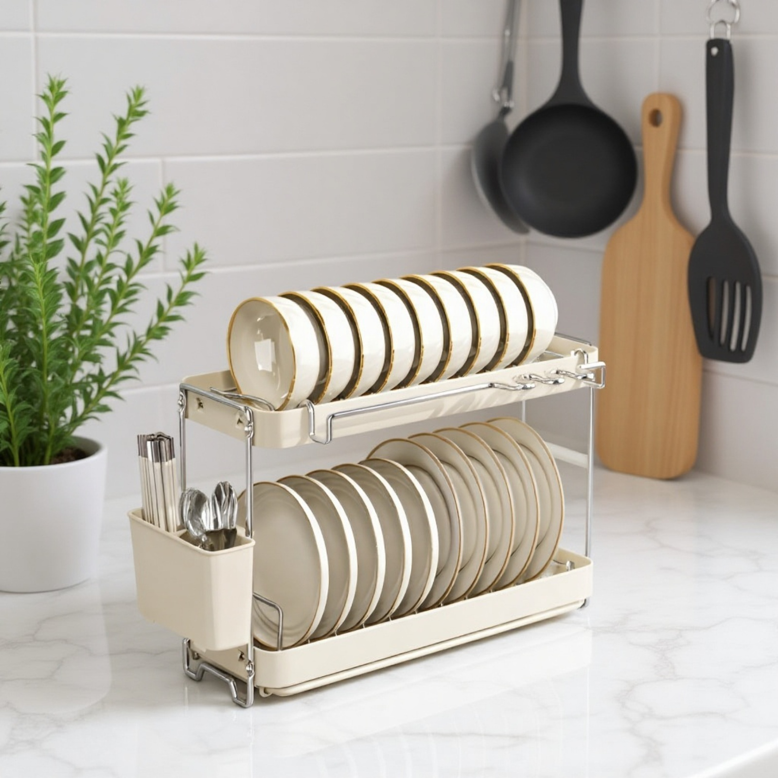 新しいステンレススチール製のボウルとプレートの排水ラックキッチンラックシンクの食器用排水バスケット食器収納ラック