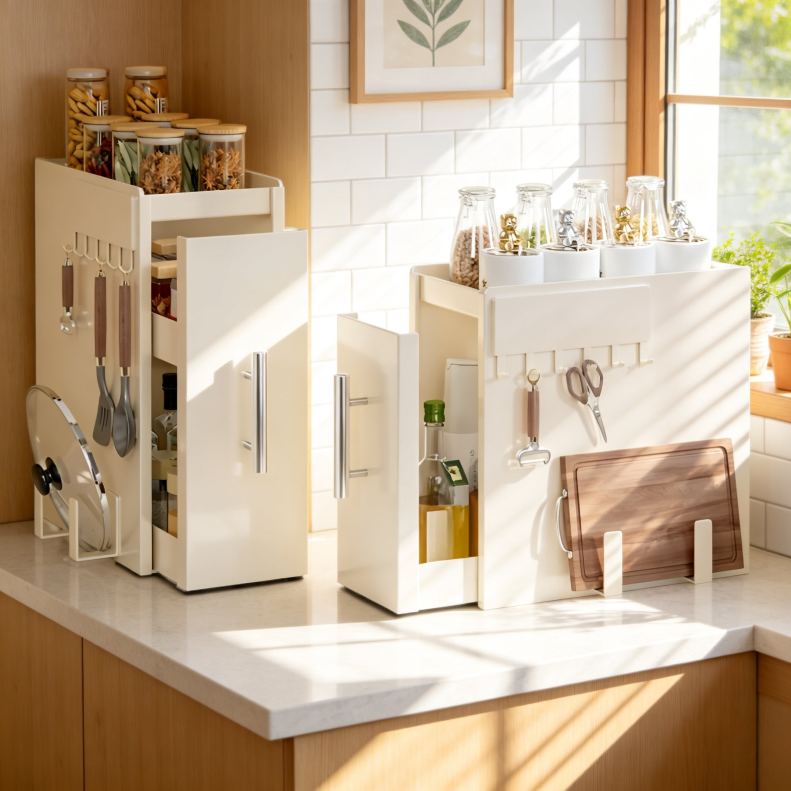 Organizador de especias de hierro, resistente al polvo, para cocina, diseño compacto de mesa