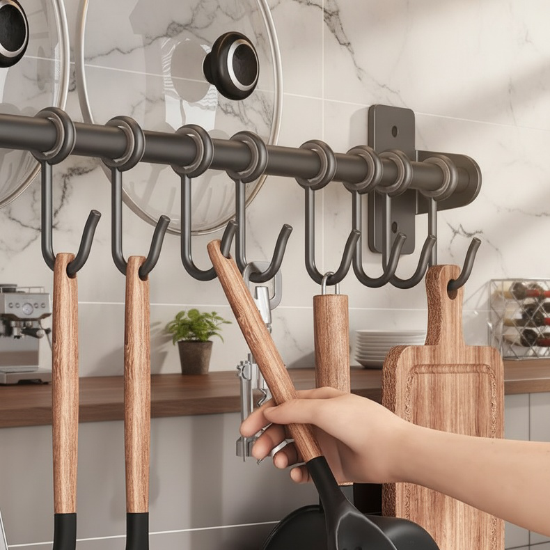 No-drill Wall Hooks Multi-functional Kitchen and Bathroom Storage Rack