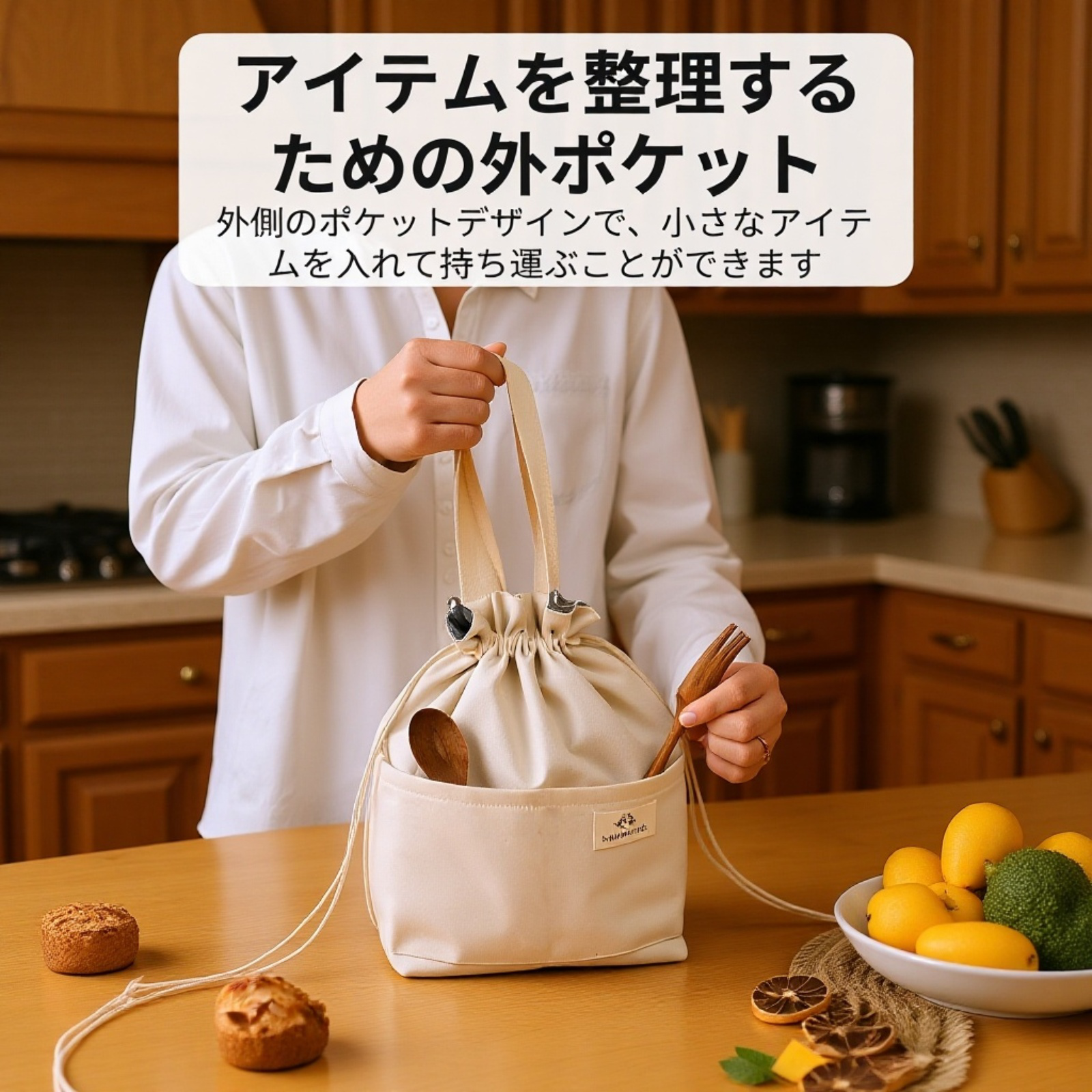 大容量でお弁当箱も飲み物も入るランチバッグ