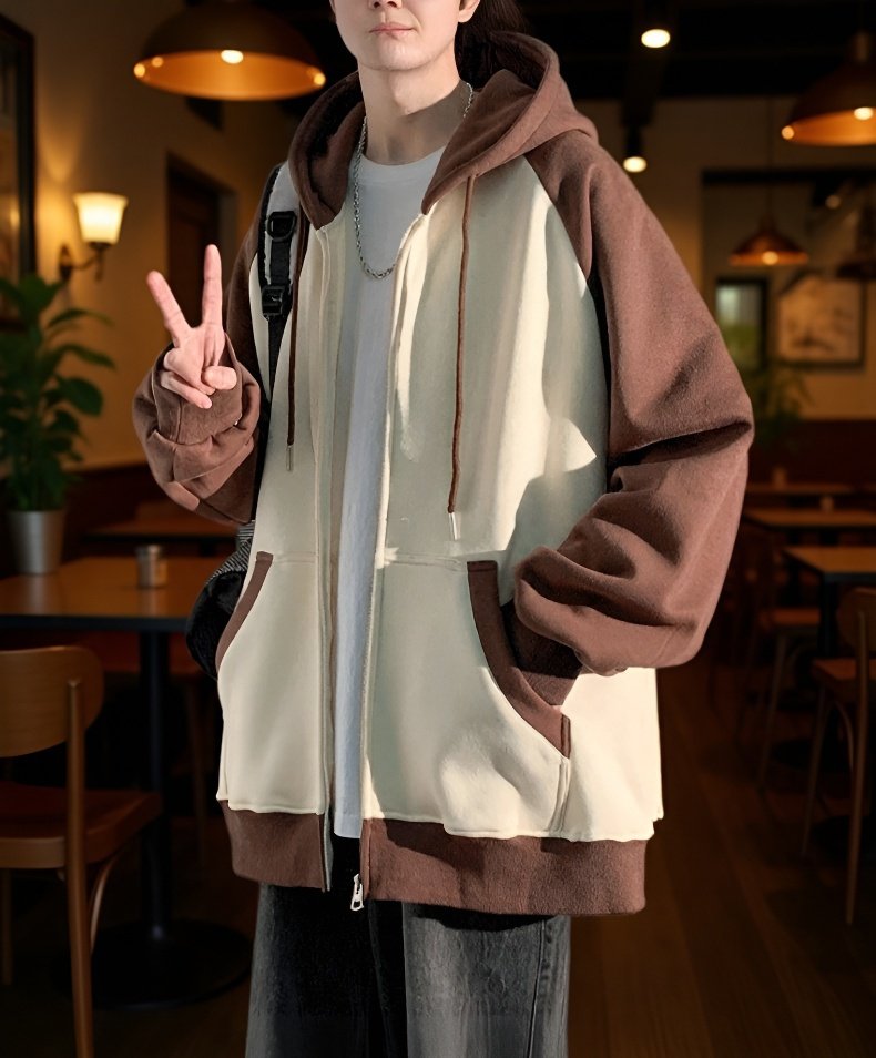 Bequeme und trendige Patchwork Kapuzenjacke für den Winter