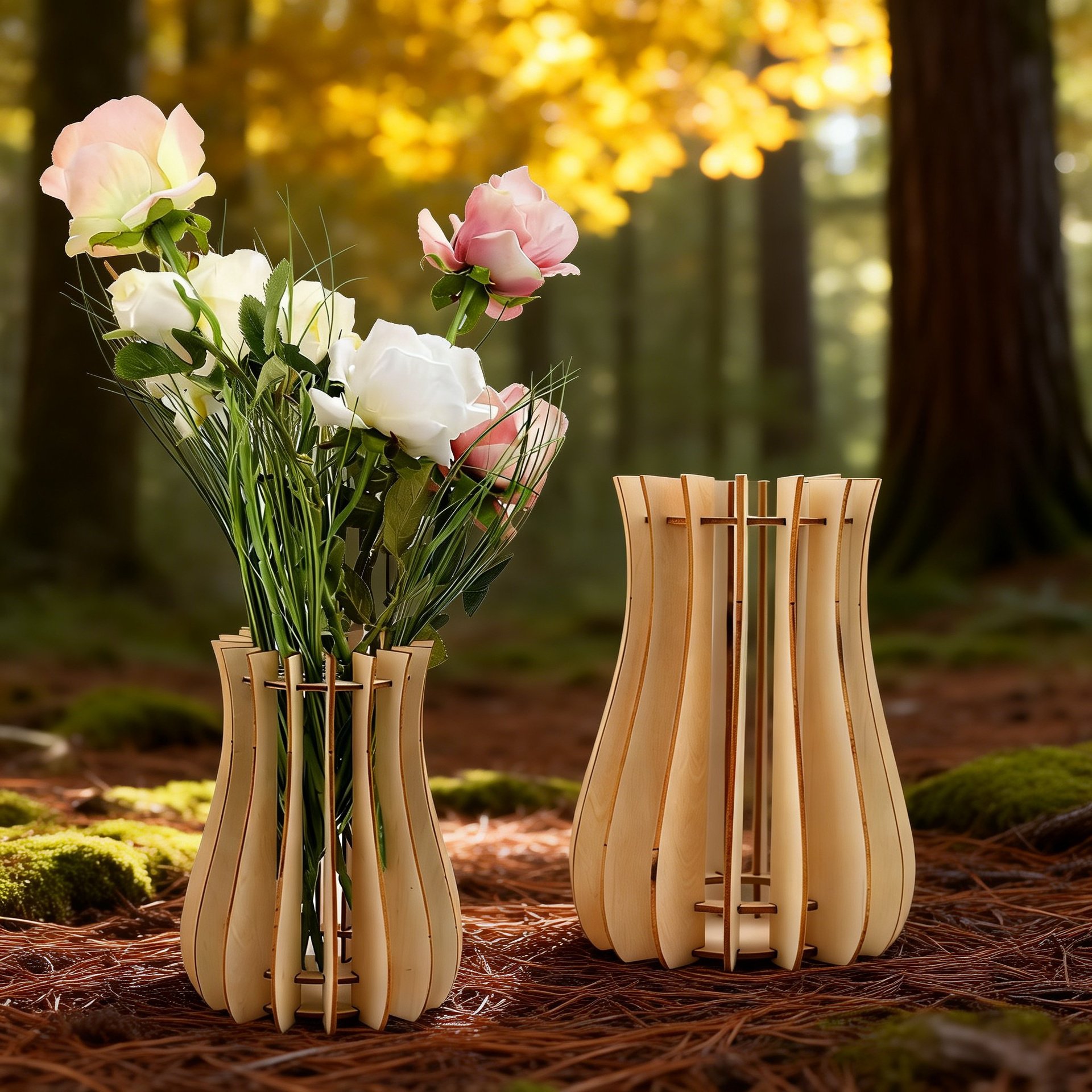 Modern wooden vase stand accentuating home aesthetics