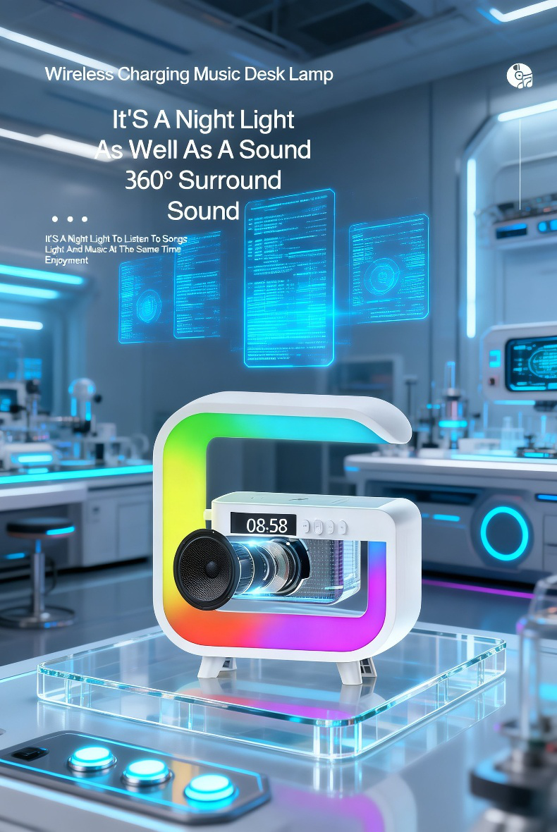 Household use wireless speaker alarm clock with soft LED night light