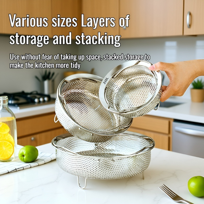 304 Stainless Steel Multipurpose Steamer with Drain Basket and Vegetable Washing Basket