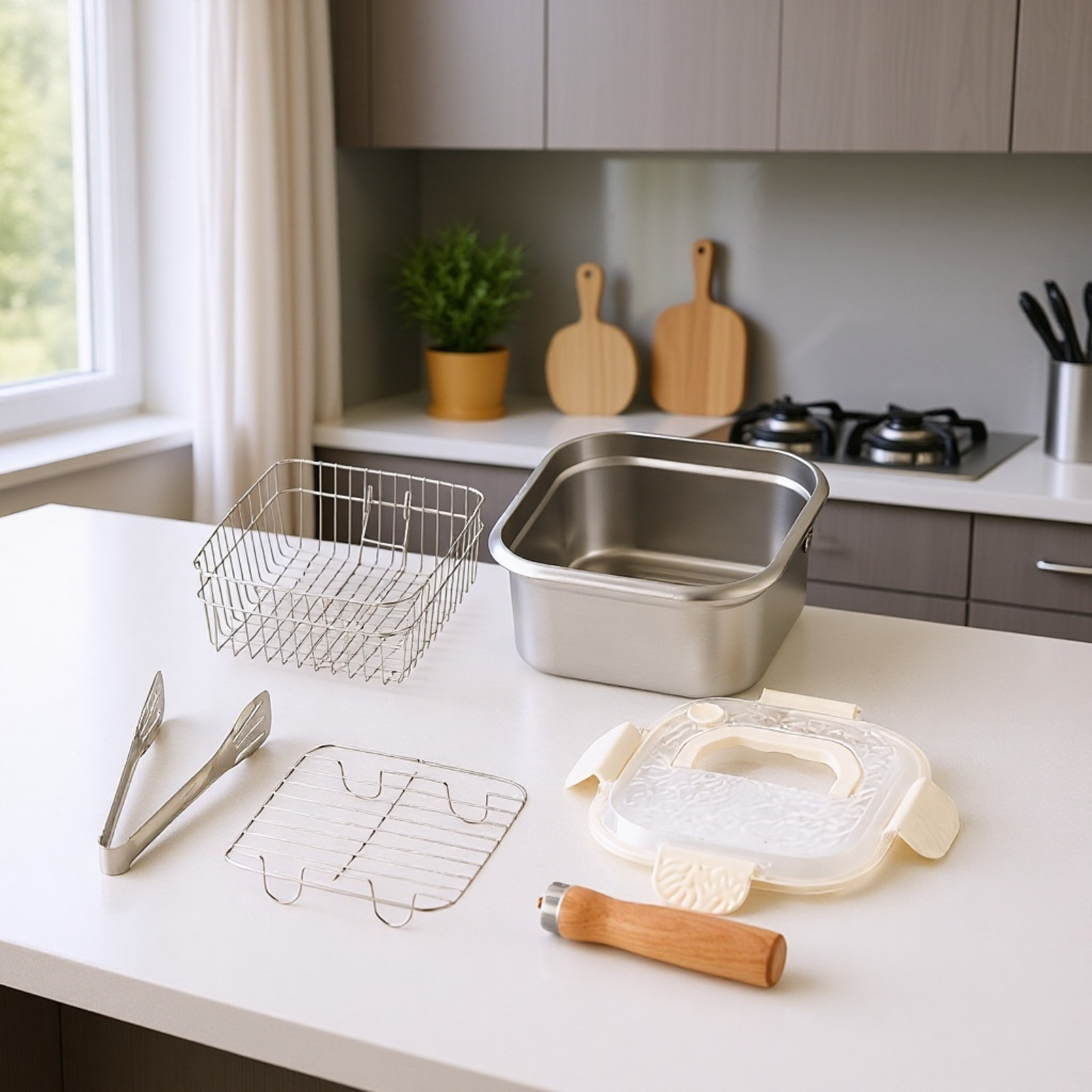 日本製ステンレススクエアフライパン 家庭用麺調理鍋 ミルクポット アウトドアポータブル多機能鍋 天ぷらフライパン