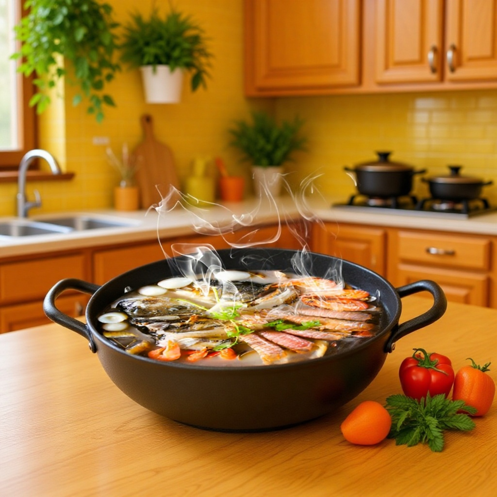 シーフードシチュー鍋、鋳物ホーロー鍋、浅型シチュー鉄鍋、昔ながらの鉄鍋、家庭用テフロン加工シチュー鍋、スープ鍋、両耳鉄鍋