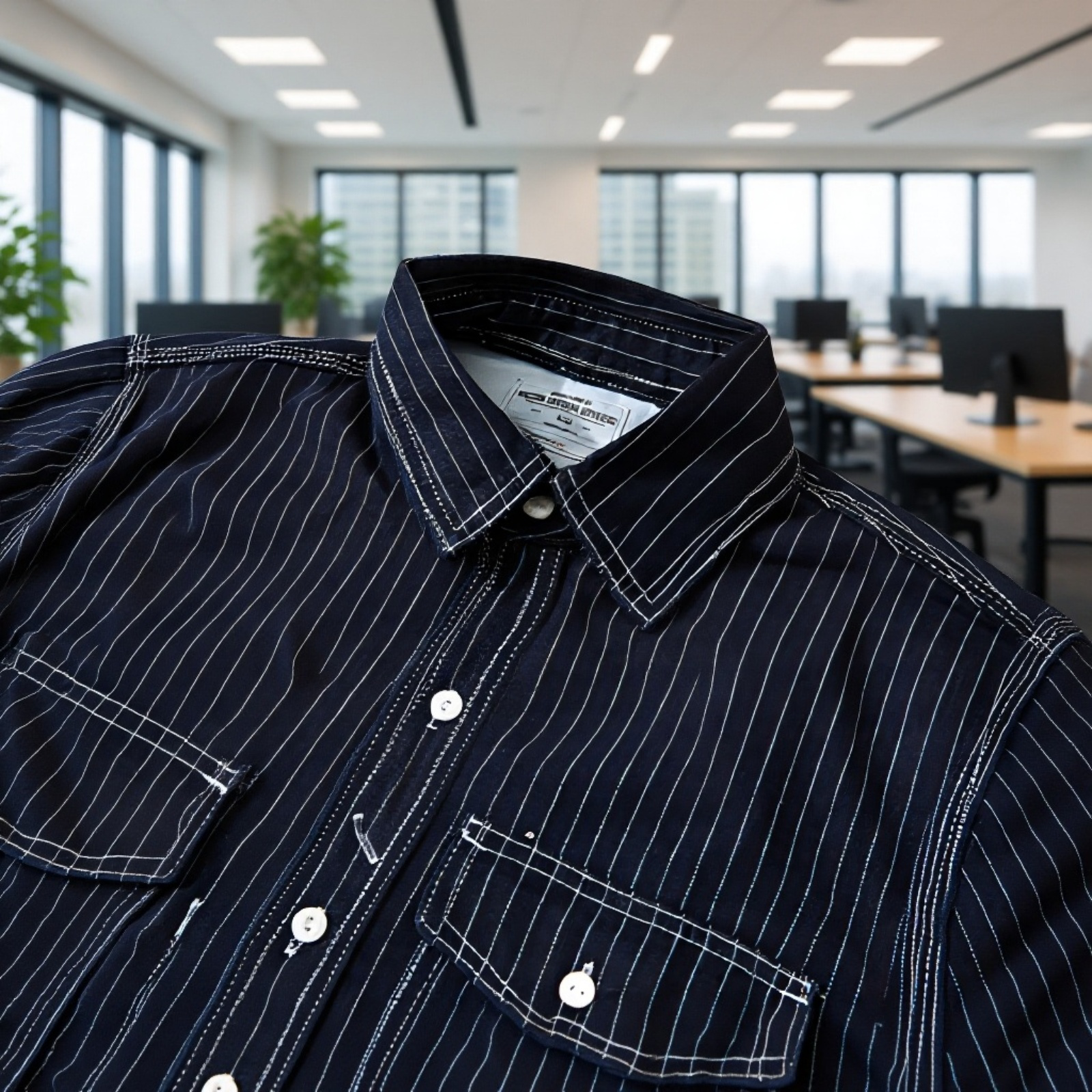 قميص جينز للرجال مع خطوط