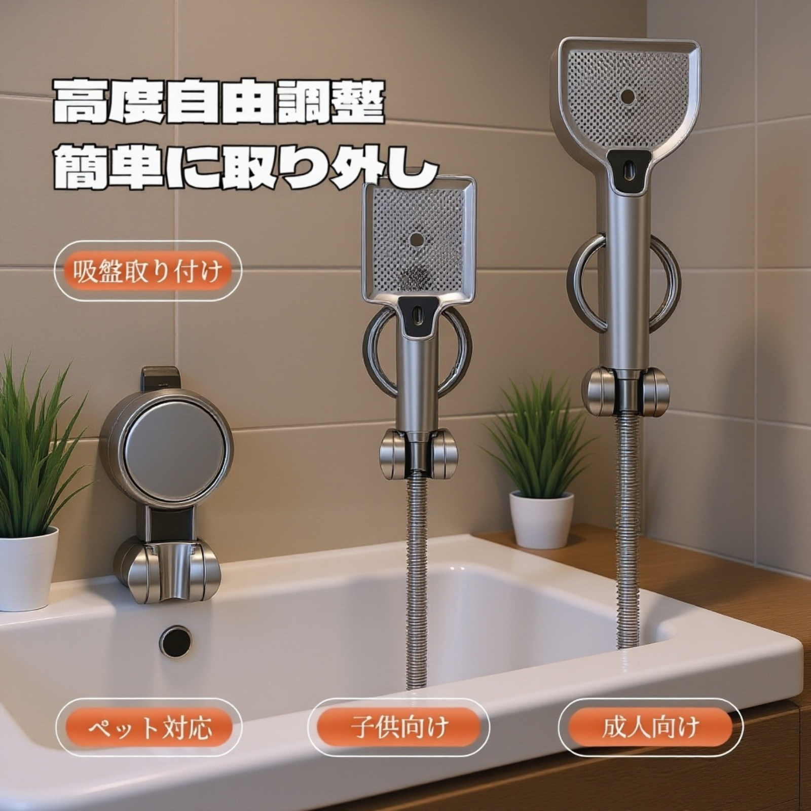 壁に取り付け可能な吸盤式シャワーホルダー