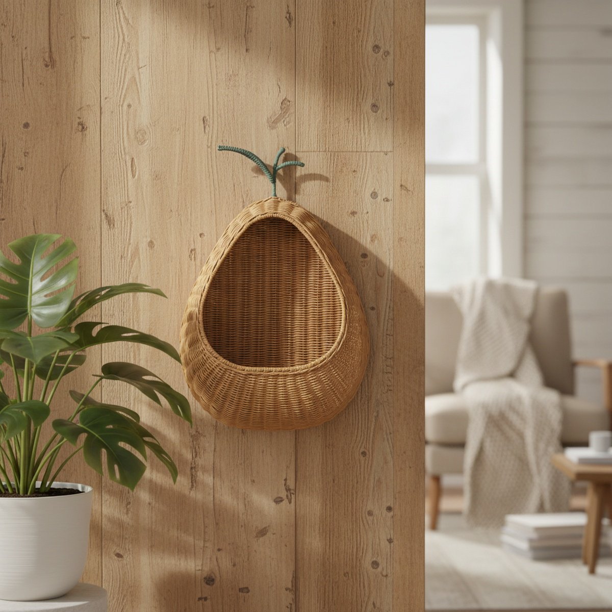 Nordic style rattan wall-mounted key storage basket home B&B decoration toy sundries storage basket 